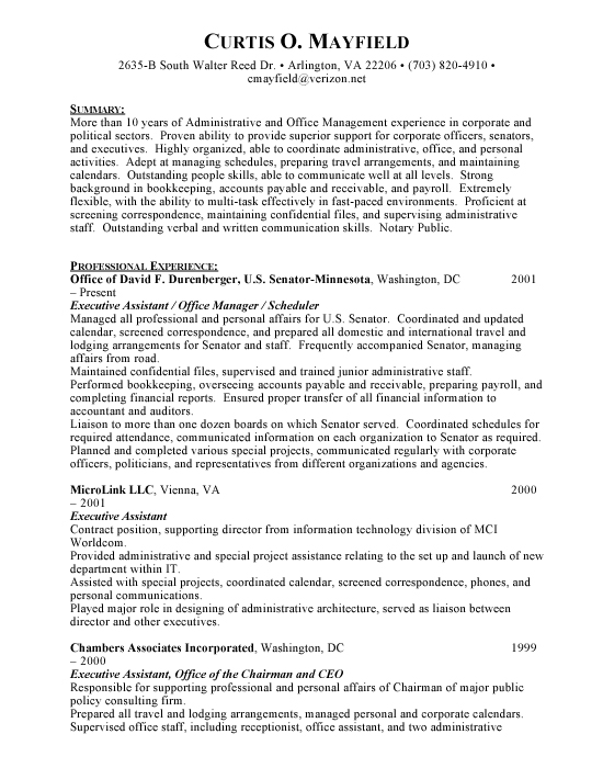 Administrative professional resume summary statement